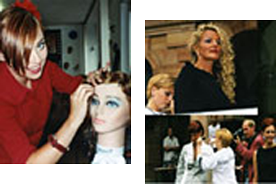 Arbeiten am Set, Julia Pabst bereitet hier als AMke-up Artist den Darsteller vor.